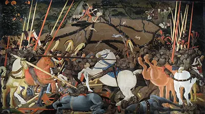 Niccolo Mauruzi da Tolentino unseats Bernardino della Ciarda at the Battle of San Romano Paolo Uccello